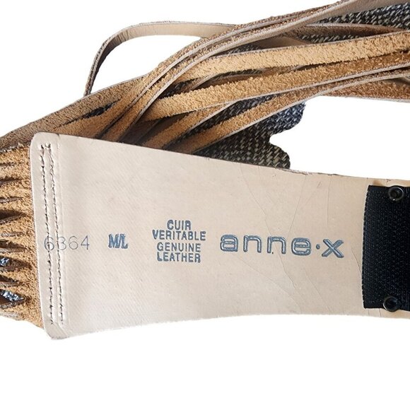 VTG Anne-X Genuine Leather Belt Hippie Bohemian Long Fringe Beige M/L - Picture 8 of 10
